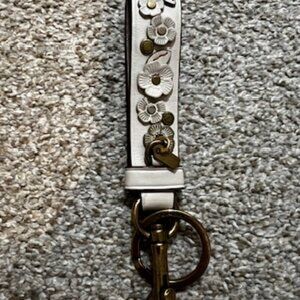 Coach Leather White Flowers Key Loop and Fob